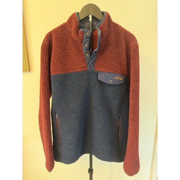 Orvis Other - Orvis Pullover Mens Navy Maroon Fleece Sherpa Snap Front Shirt Jacket Medium